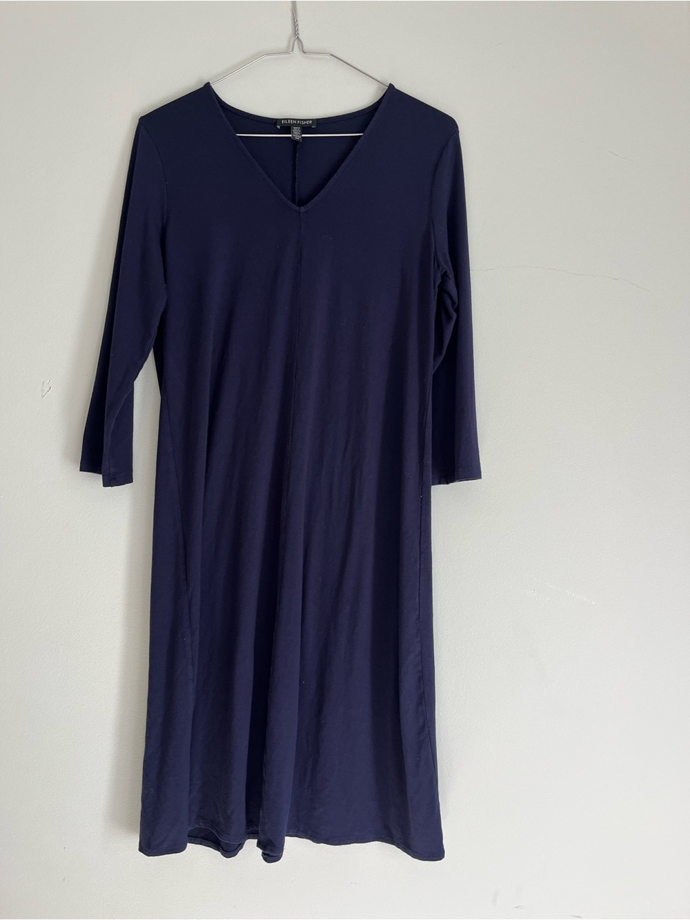 Eileen Fisher Navy V-Neck Midi Dress, size Small